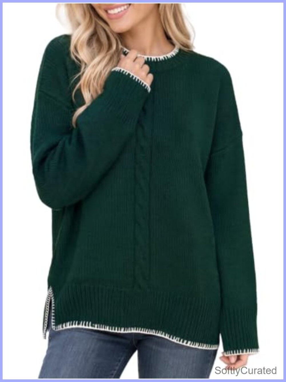 Women's Cable Knit Crew Neck Tunic Sweater Oversized Pullover